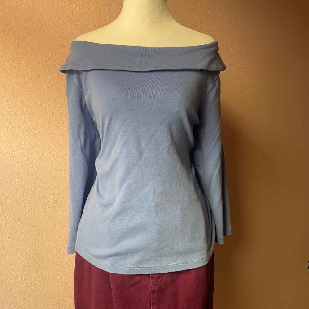 90s / 2000s Periwinkle Off the‎ Shoulder Coquette Chic Blouse